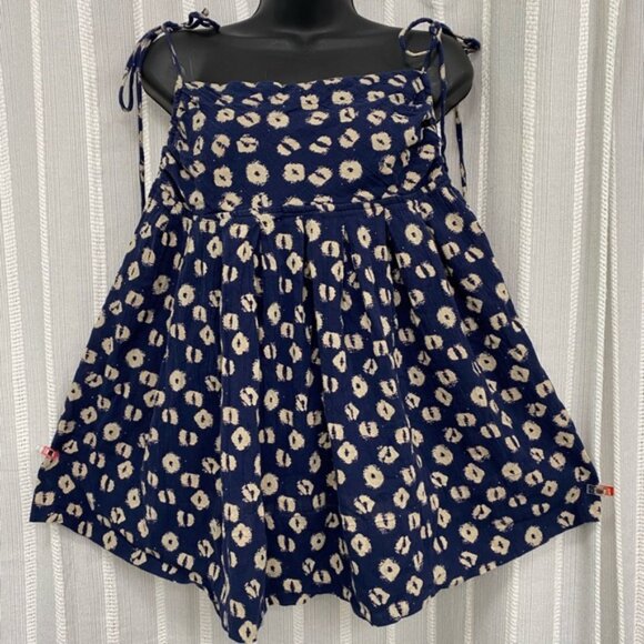 Free People Navy Blue and Cream Babydoll Top Dress With Tie Straps Size M - Picture 1 of 14